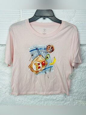 NWT To Be Honest Pink Cropped Breakfast Graphic Tee size large